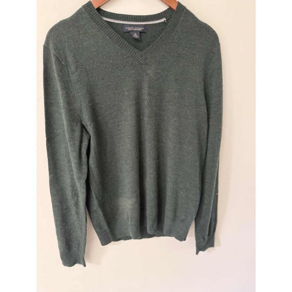 Banana Republic Mens 100% Extra Fine Wool Sweater Size S Green V Neck READ